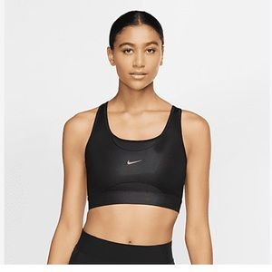 Nike Dri-FIT Swoosh Medium-Support 1-Piece Pad Shine Sports Bra - Size M - Black
